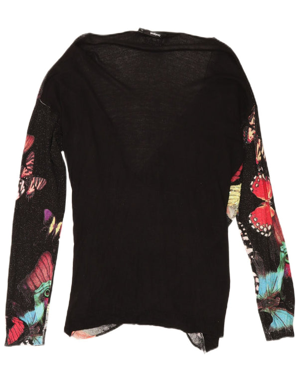 DESIGUAL Kvinders grafisk top Langærmet UK 18 XL Sort Viscose Butterfly