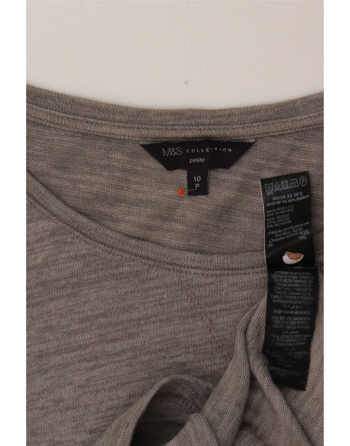 Marks & Spencer dametop 3/4 ærmer UK 10 lille grå flækket viskose
