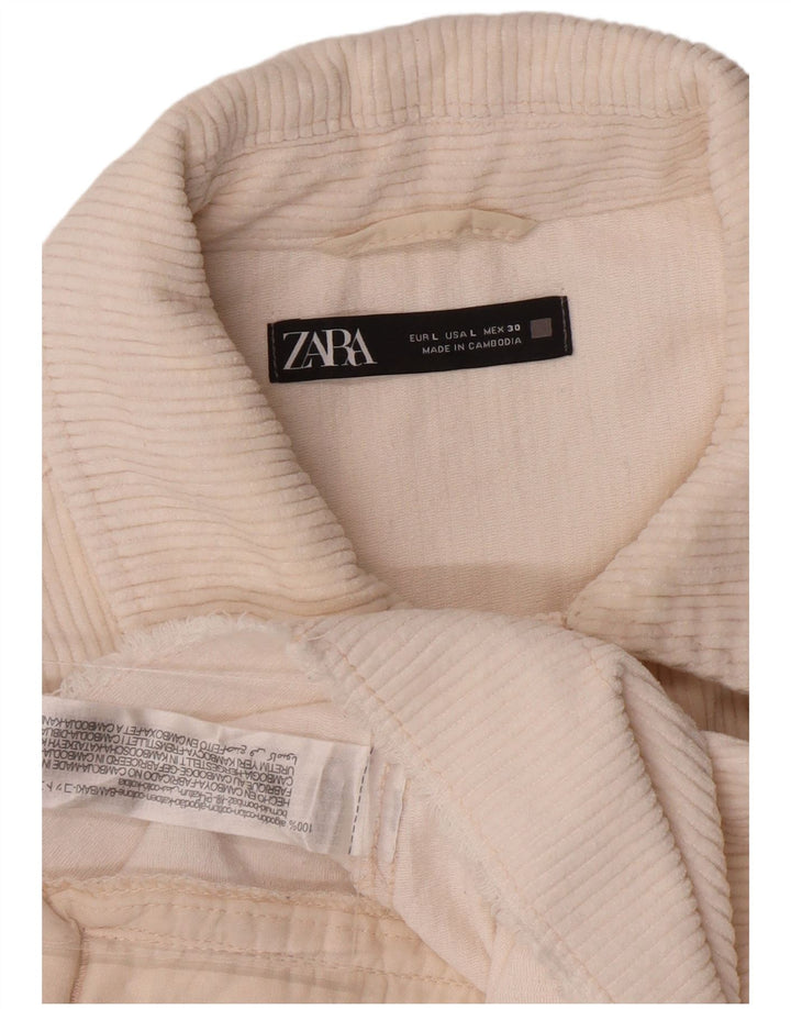 ZARA Dame Oversized Corduroy Jacket UK 16 Large Off White Bomuld
