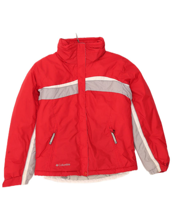 COLUMBIA Girls Hooded Padded Jacket 14-15 Years Red Colourblock Nylon