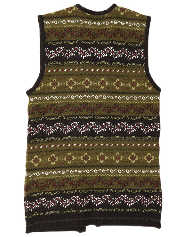 Vintage Dame Longline ærmeløs cardigan sweater UK 12 Medium Green