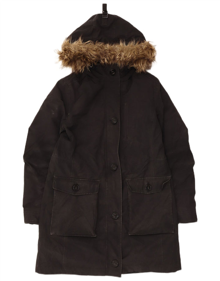 Marks & Spencer Overfrakke med hætte til kvinder UK 12 Medium Sort Polyester