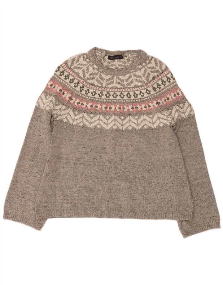 Marks & Spencer Dame Boat Neck Jumper Sweater UK 12 Medium Grey Fair Isle