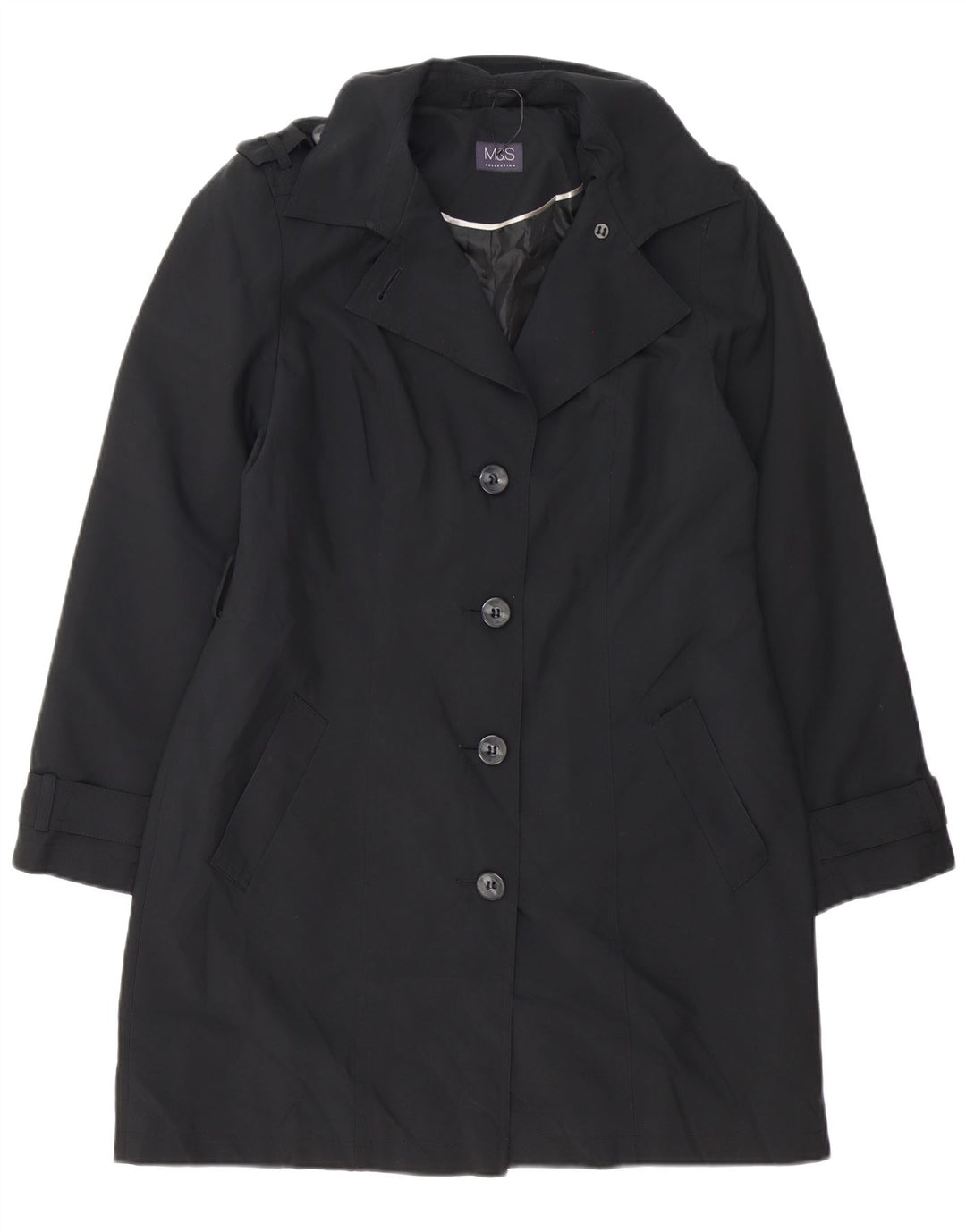 Marks & Spencer Trench Coat til kvinder UK 14 Stor sort polyester