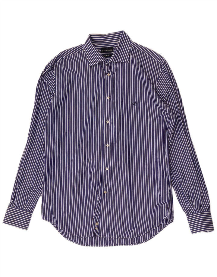 Brooksfield Herre Slim Fit skjorte størrelse 41 Medium Blue Pinstripe Cotton