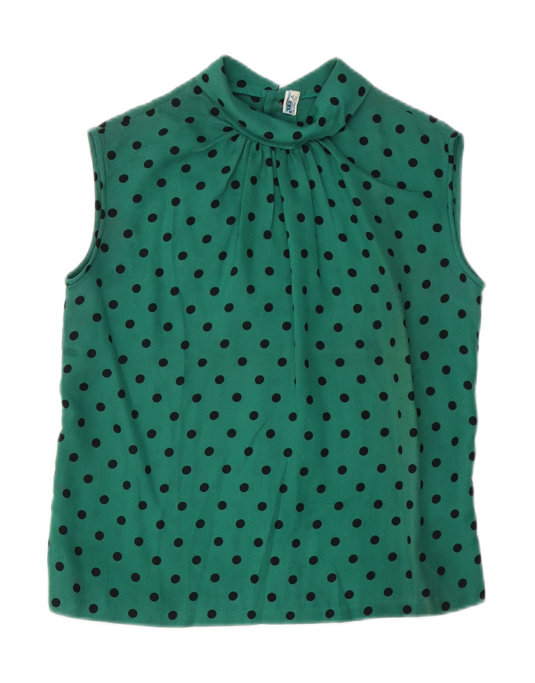 VINTAGE Womens Sleeveless Blouse Top IT 42 Medium Green Polka Dot