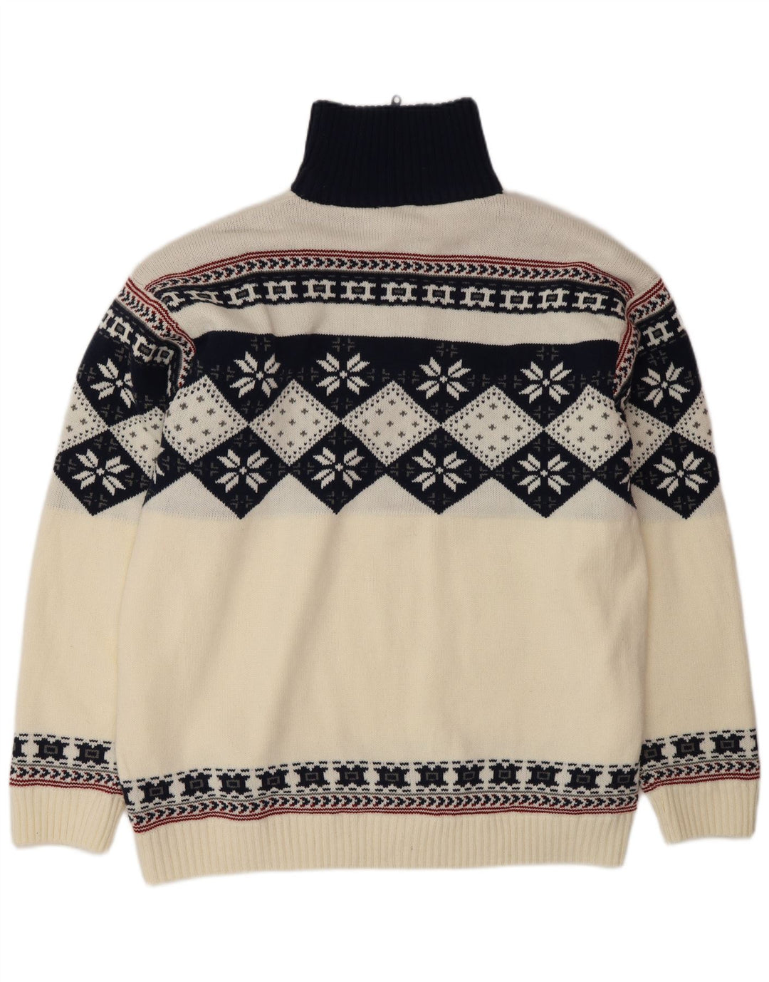 Vintage Herre Zip Neck Jumper Sweater Large White Fair Isle Polyacrylic