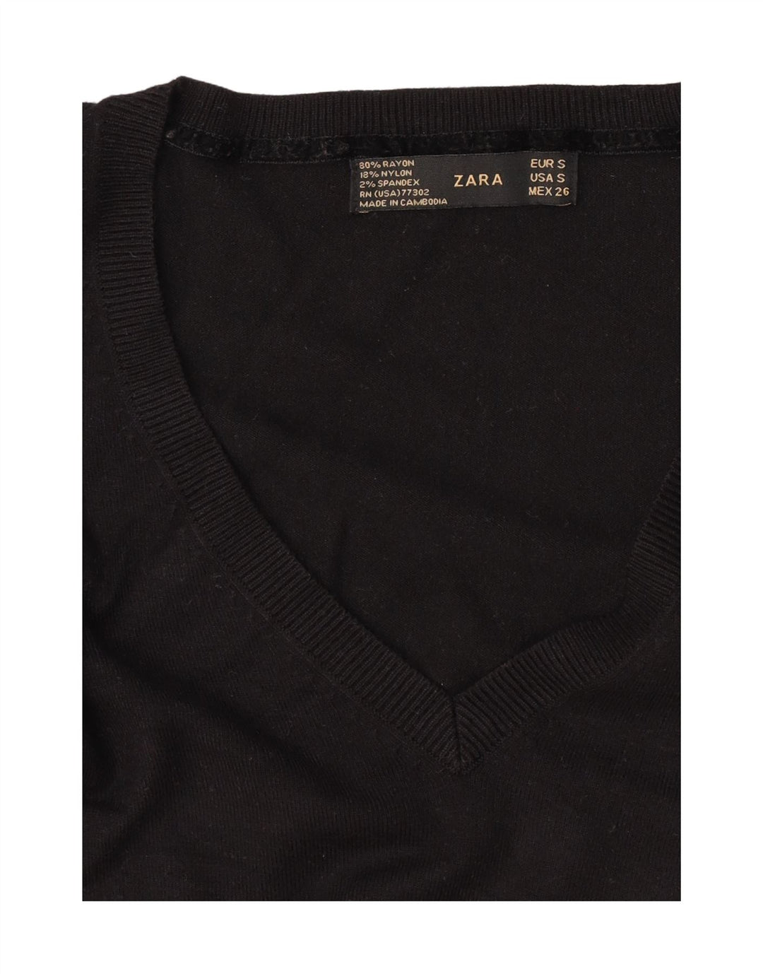 Zara Dame V-hals sweater UK 8 Small Black Rayon