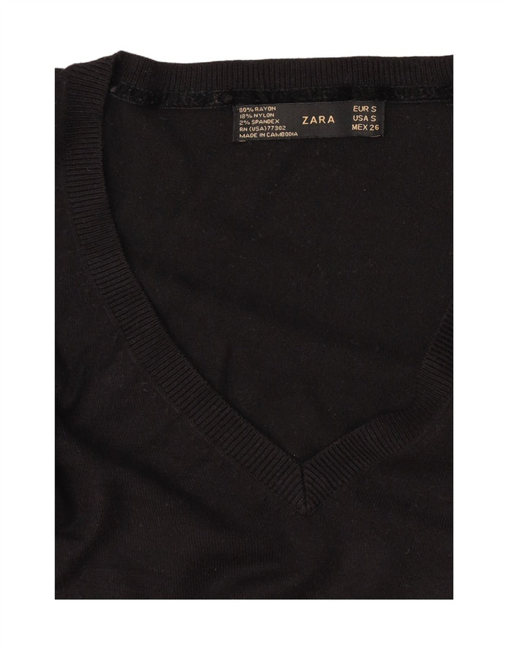 Zara Dame V-hals sweater UK 8 Small Black Rayon