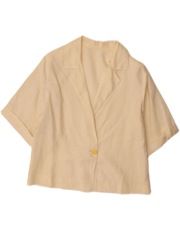 VINTAGE Womens Short Sleeve 1 Button Blazer Jacket UK 14 Large Beige