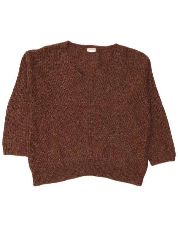 Fat Face Dame Oversized V-hals Jumper Sweater UK 16 Large Brown Flecked