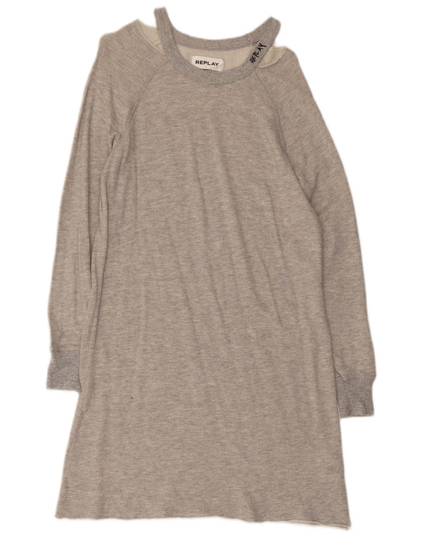 Replay Dame Langærmet Sweatshirt Jumper Dress UK 10 Small Grey Bomuld