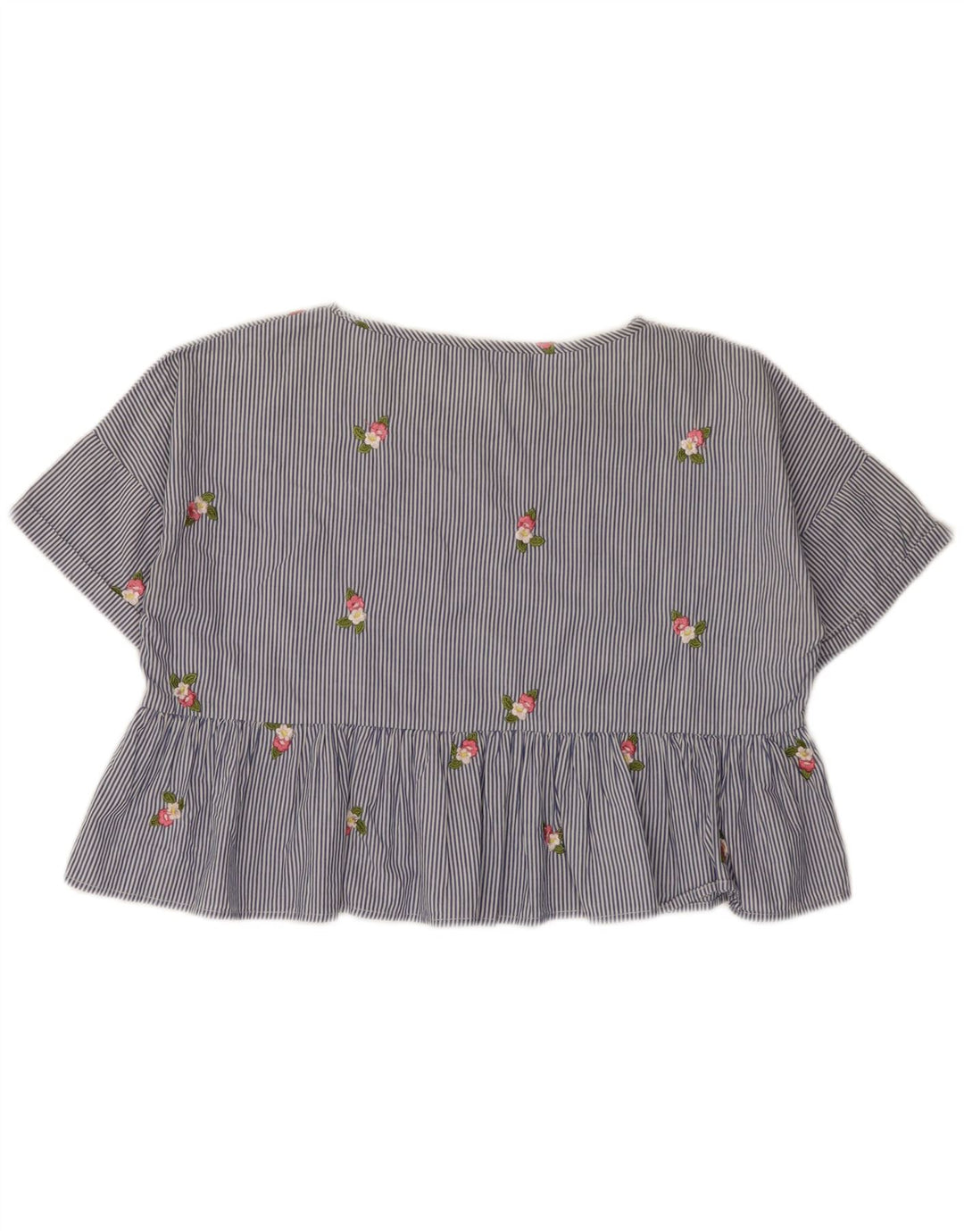 Zara Womens Oversized Crop Bluse Top UK 10 Small Blue Pinstripe Bomuld