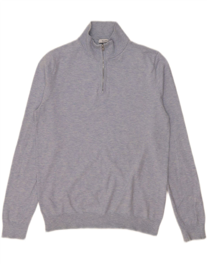 Reiss Herre Zip Neck Jumper Sweater Lille Blå Bomuld