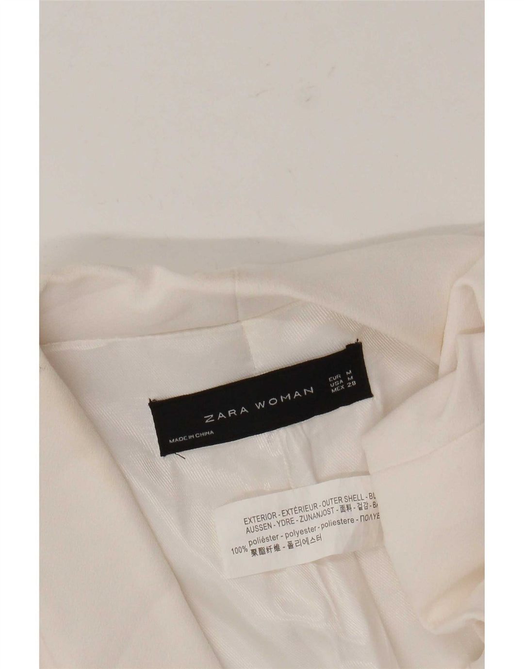 Zara Dame 3/4 ærmet åben blazerjakke UK 14 Medium White Polyester