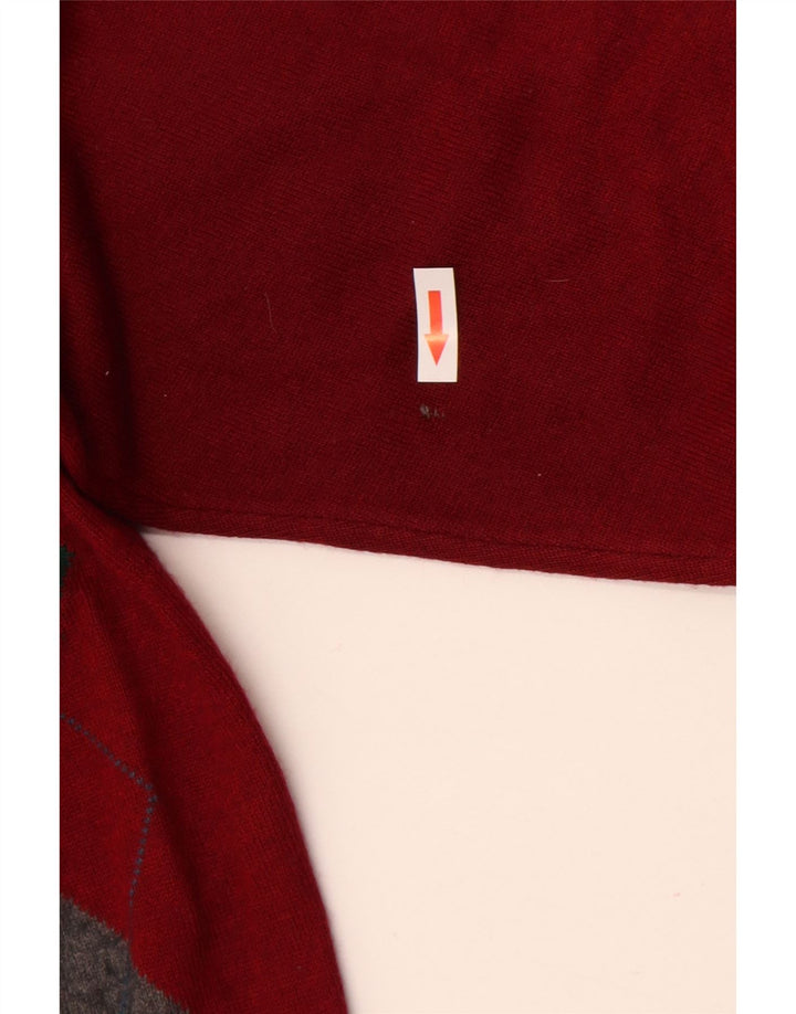 VINTAGE Herre Polo Neck Jumper Sweater Large Red Argyle/Diamond