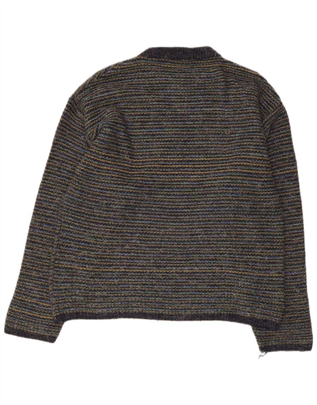 Vintage herre rund hals sweater stor flerfarvet nålestribet uld