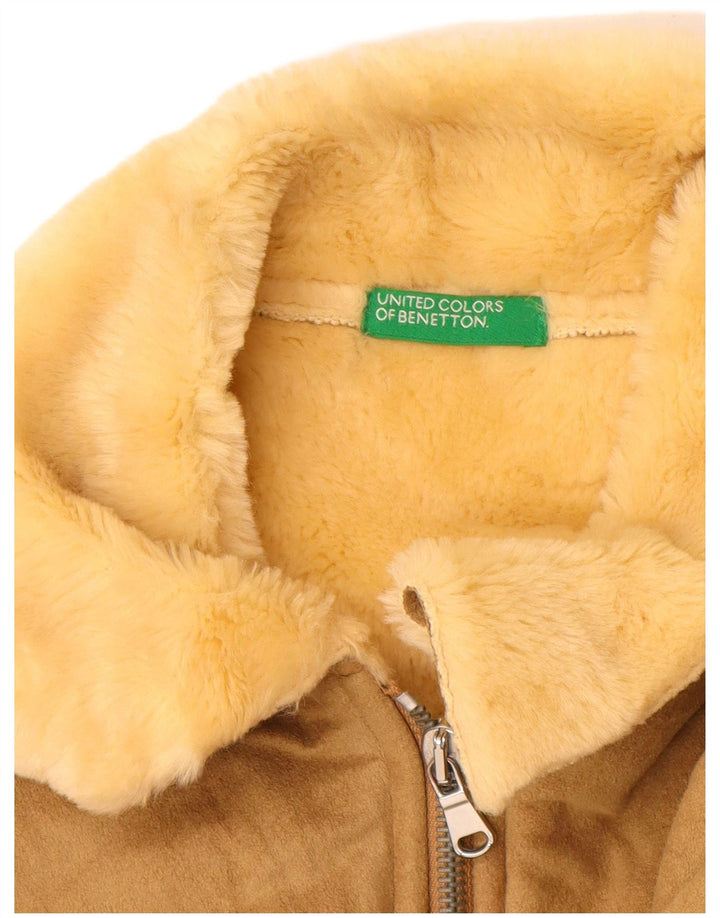 BENETTON Sherpa Overfrakke til kvinder UK 10 Small Beige Modacryl