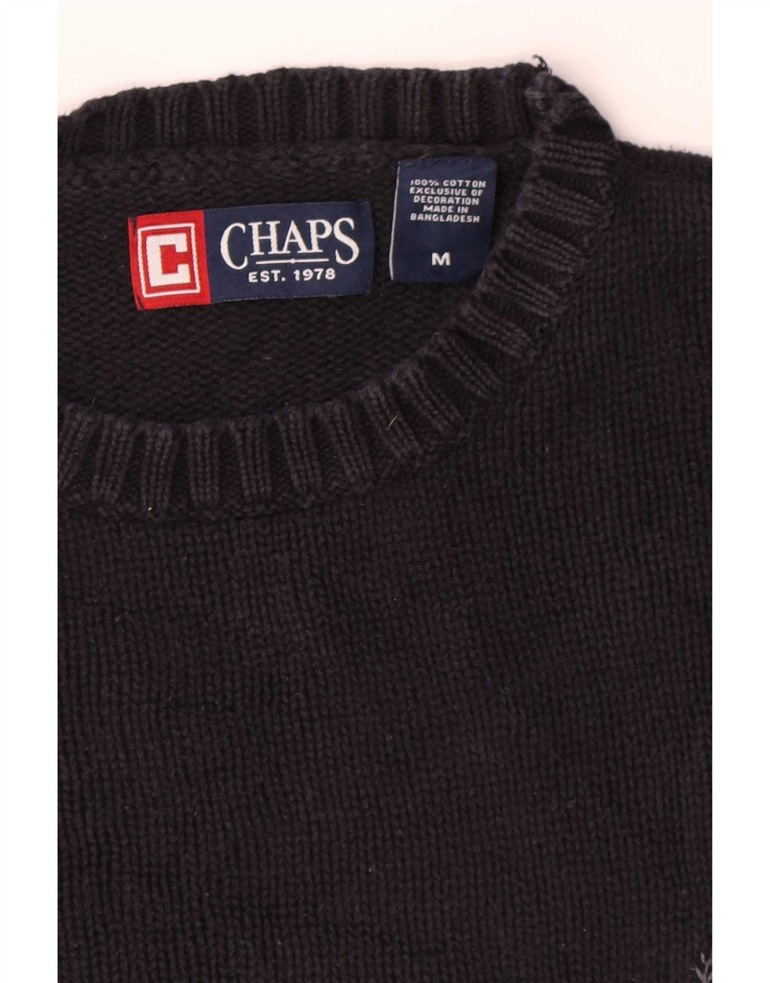 Chaps Herre Crew Neck Jumper Sweater Medium Sort Bomuld
