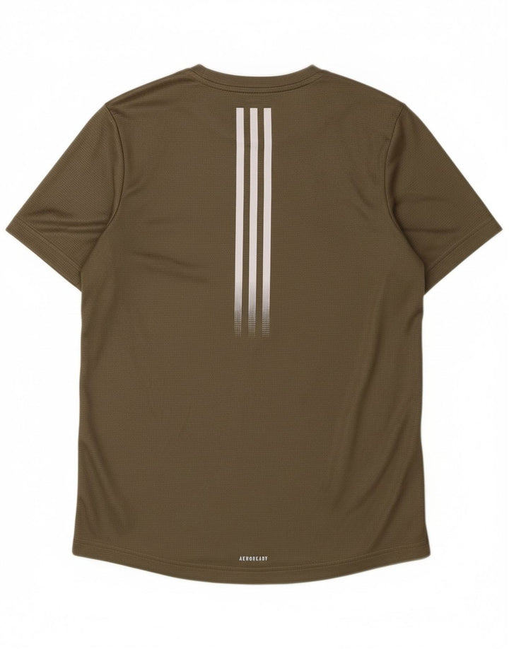 ADIDAS Boys Aeroready T-Shirt Top 13-14 Years Khaki Polyester