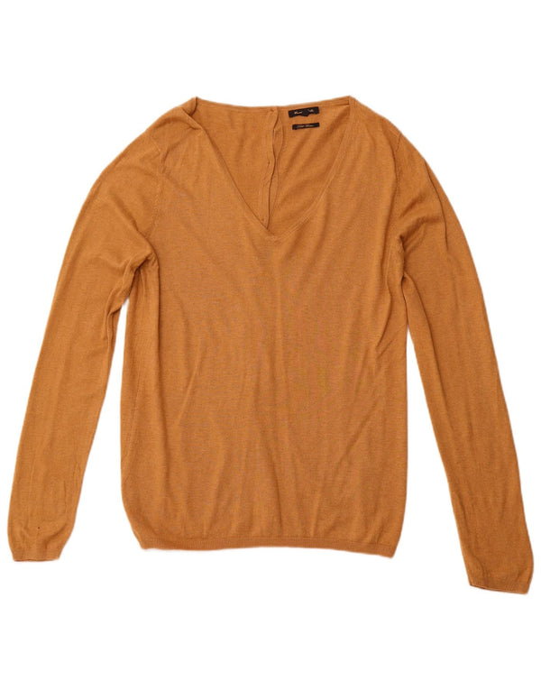 MASSIMO DUTTI Dame V-hals sweater UK 14 Stor brun bomuld