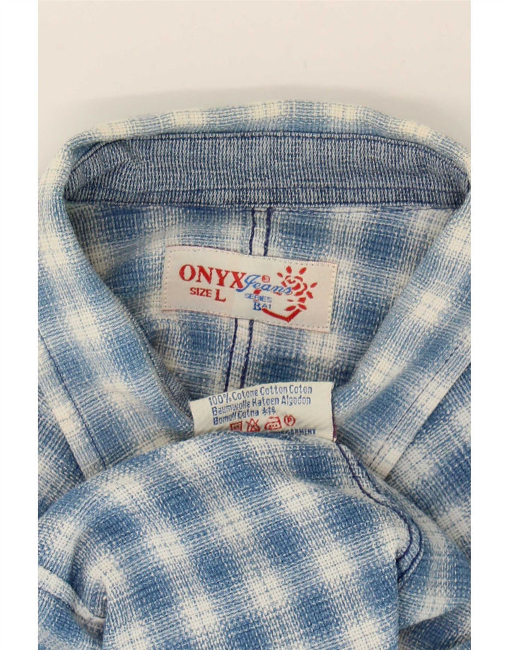 Onyx Dame Flanell Shirt UK 14 Stor Blå Ternet Bomuld
