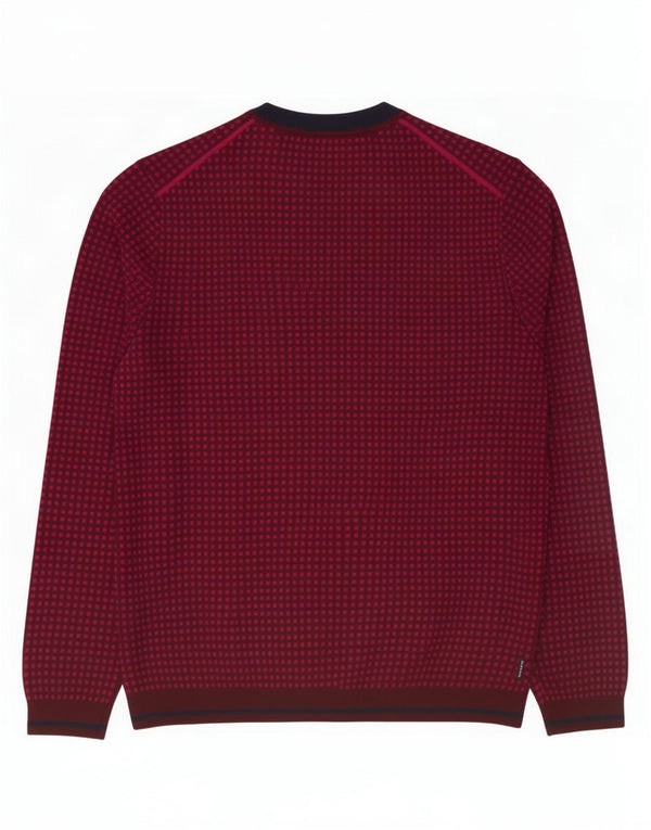 Ted Baker Mens Crew Neck Jumper Sweater Size 4 Large Burgundy Spotted Wool