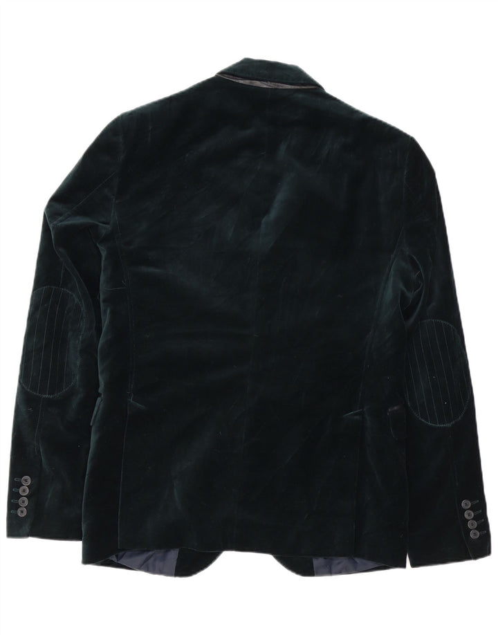 ZARA Herre 2-knaps Velvet Blazer Jacket EU 50 Medium Green Bomuld