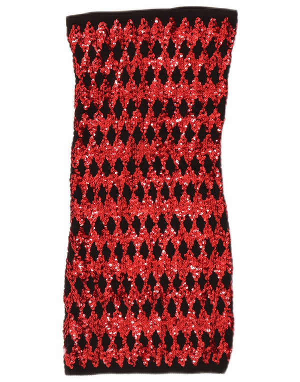 Vintage Dame Mini Stropløs Kjole UK 4 XS Rød Argyle/Diamond Polyester