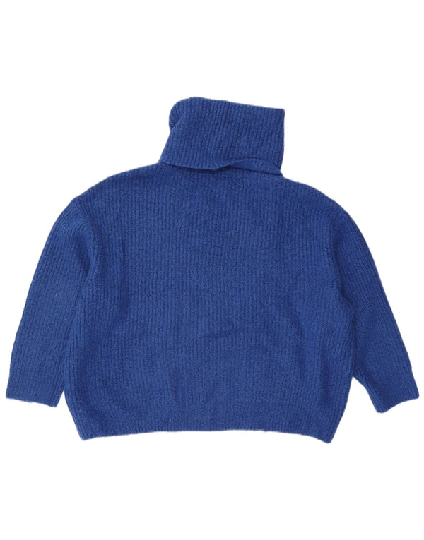 Zara Dame Oversized Roll Neck Jumper Sweater UK 10 Small Blue Acryl