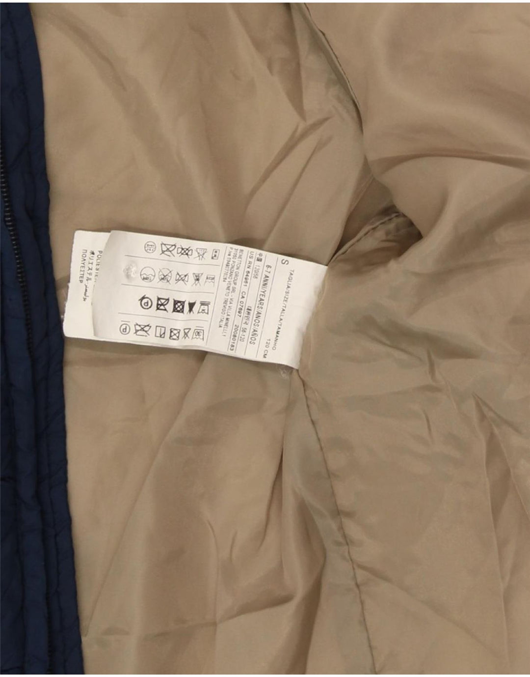 BENETTON Boys Hooded Padded Jacket 6-7 Years Small Navy Blue Polyester Vintage Benetton and Second-Hand Benetton from Messina Hembry 