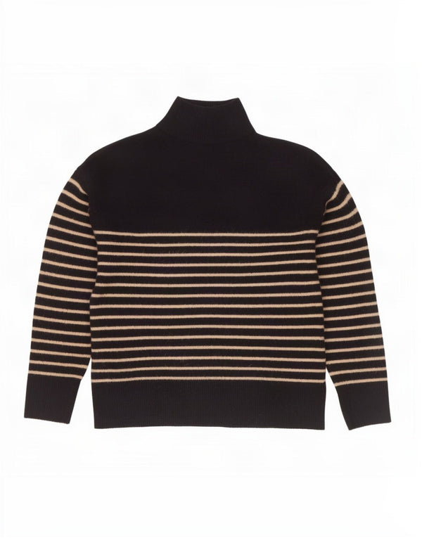 Zara Womens Button Neck Jumper Sweater UK 14 Medium Navy Blue Striped