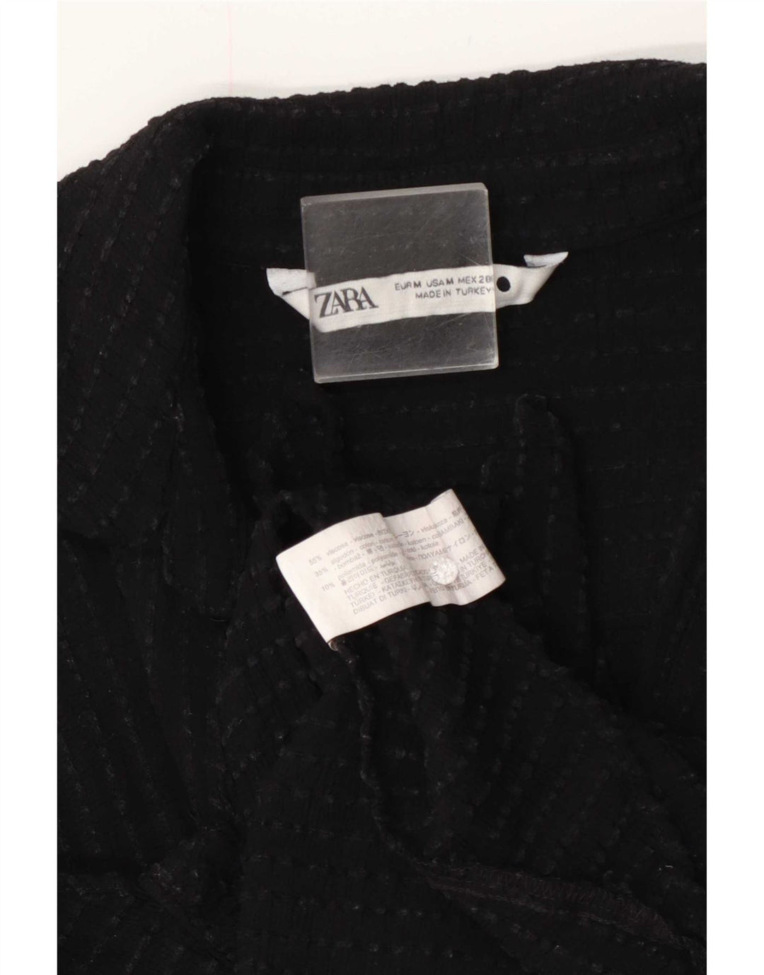 Zara damebluse med 3/4 ærmer foran med bindebånd UK 12 Medium Sort viskose