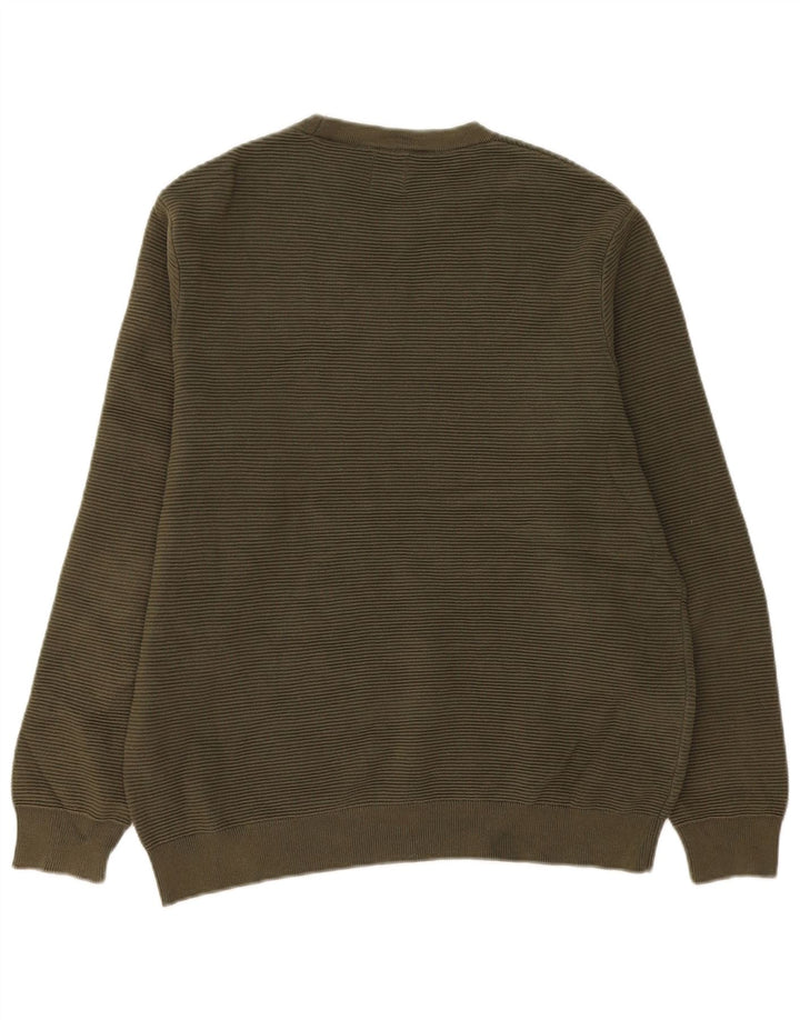 Zara Herre Crew Neck Jumper Sweater Stor Khaki Bomuld
