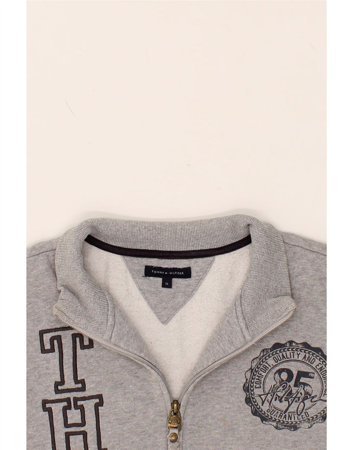 TOMMY HILFIGER Boys Graphic Tracksuit Top Jacket 15-16 Years Grey Cotton Vintage Tommy Hilfiger and Second-Hand Tommy Hilfiger from Messina Hembry 
