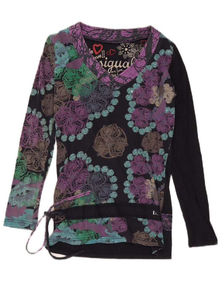Desigual Dame Langærmet Bluse Top UK 12 Medium Multicolored Floral