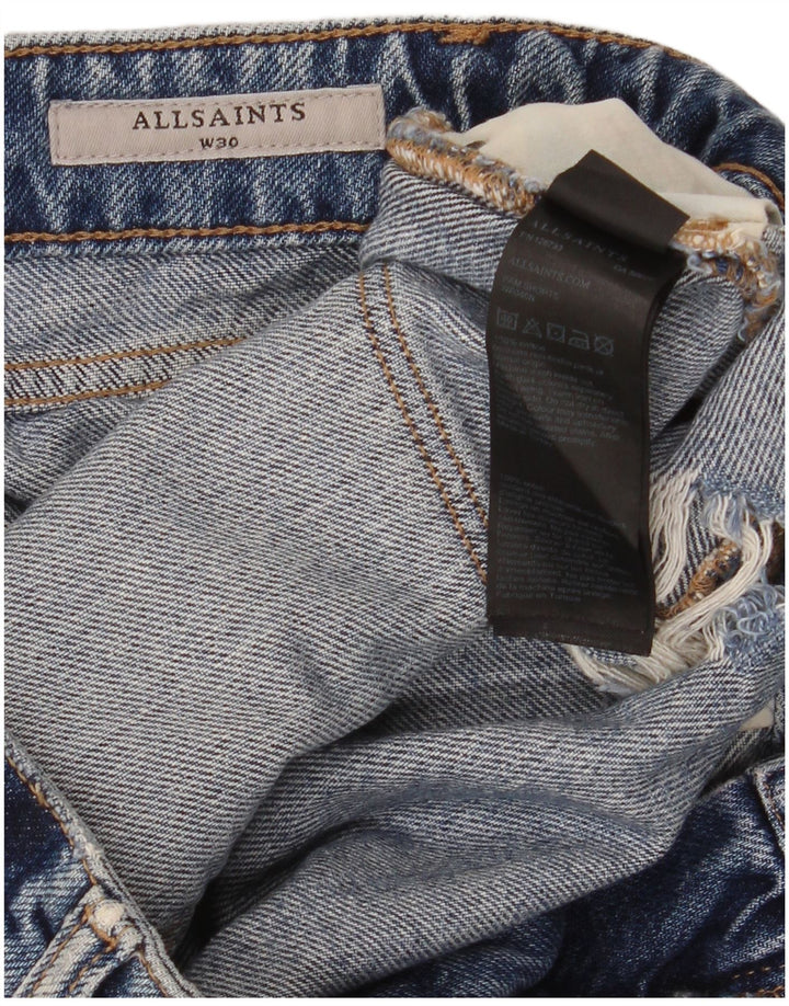 All Saints Dame Distressed Denim Shorts W30 Medium Blue Bomuld