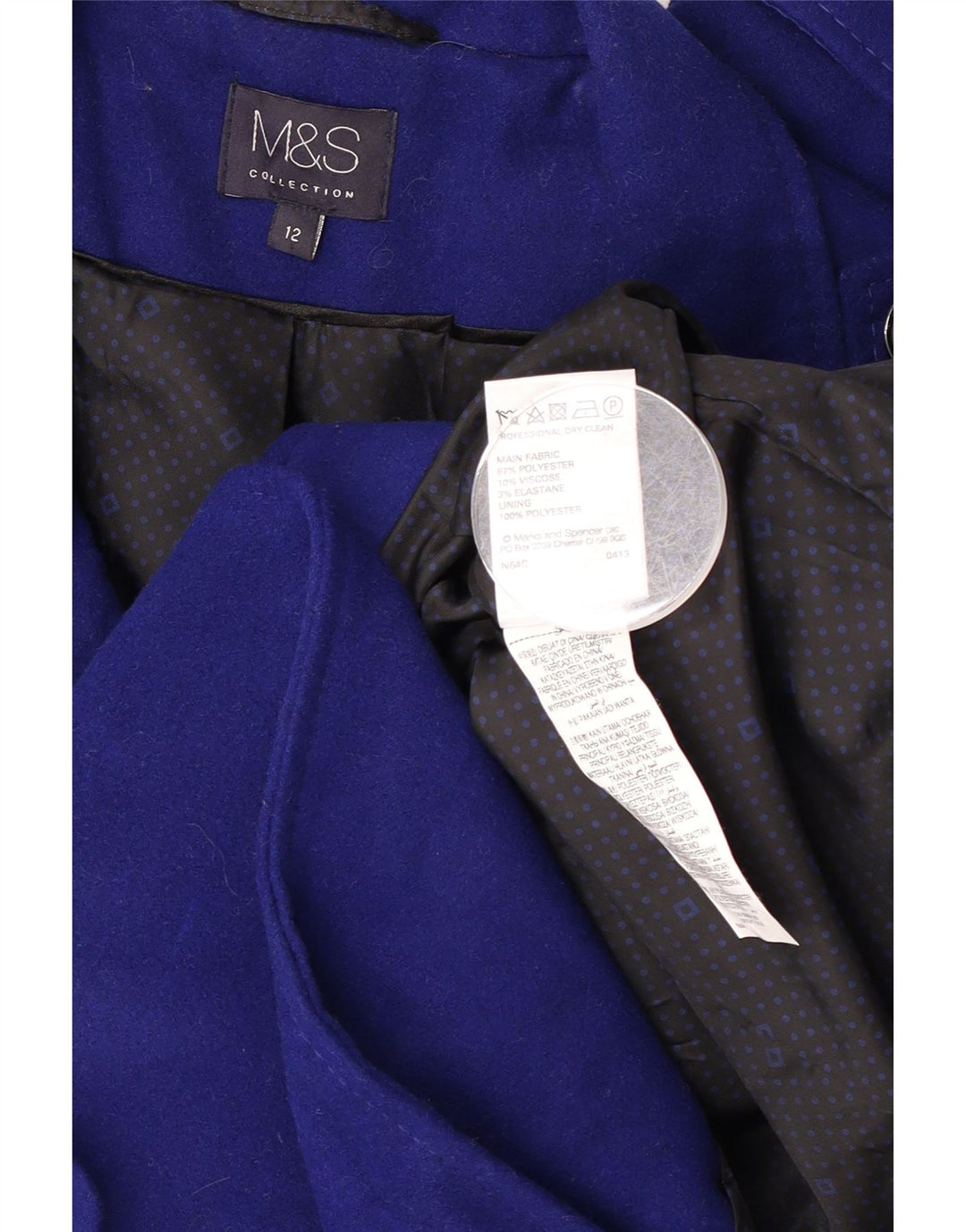 Marks & Spencer Dame Military Dobbeltradet Frakke UK 12 Medium Blue