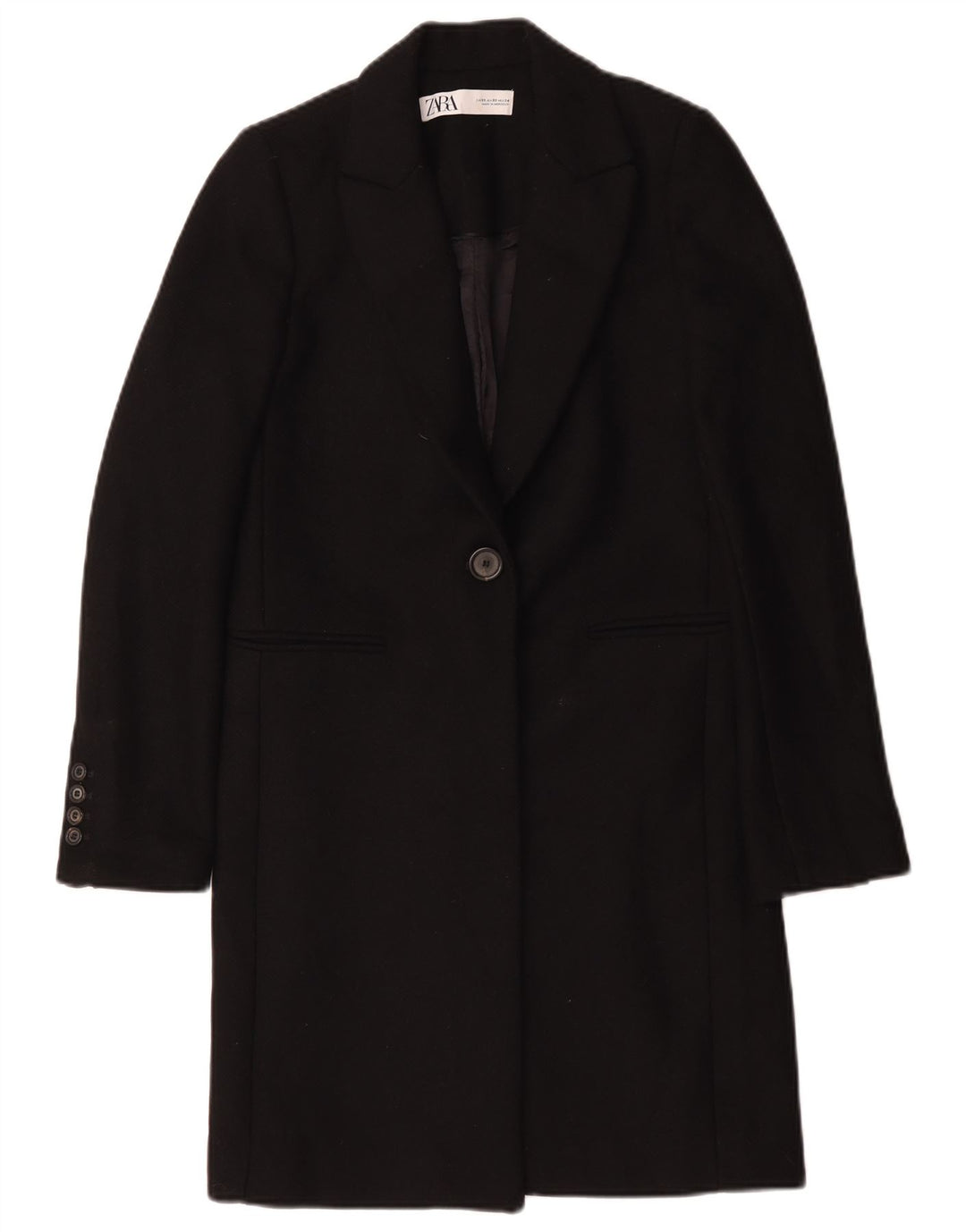 Zara Dame Overfrakke UK 6 XS Sort Polyester
