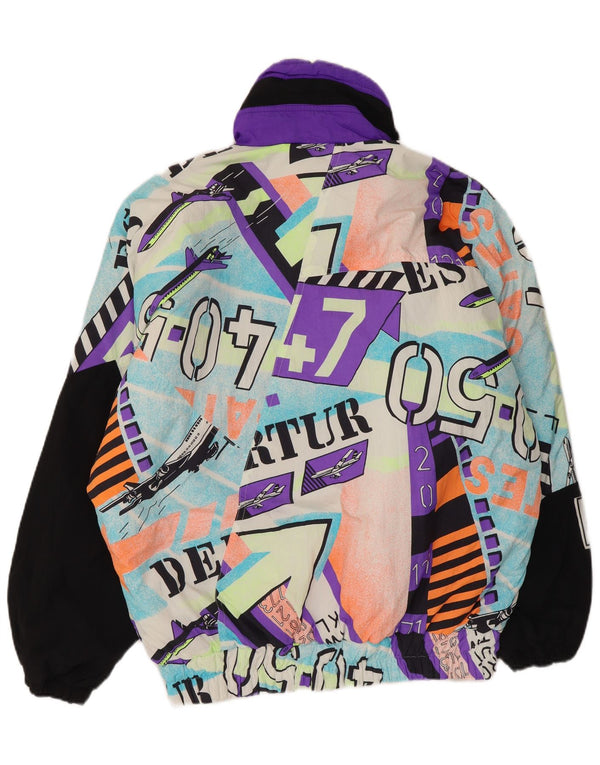 Vintage Herre grafisk hætte skijakke UK 40 Stor flerfarvet polyamid