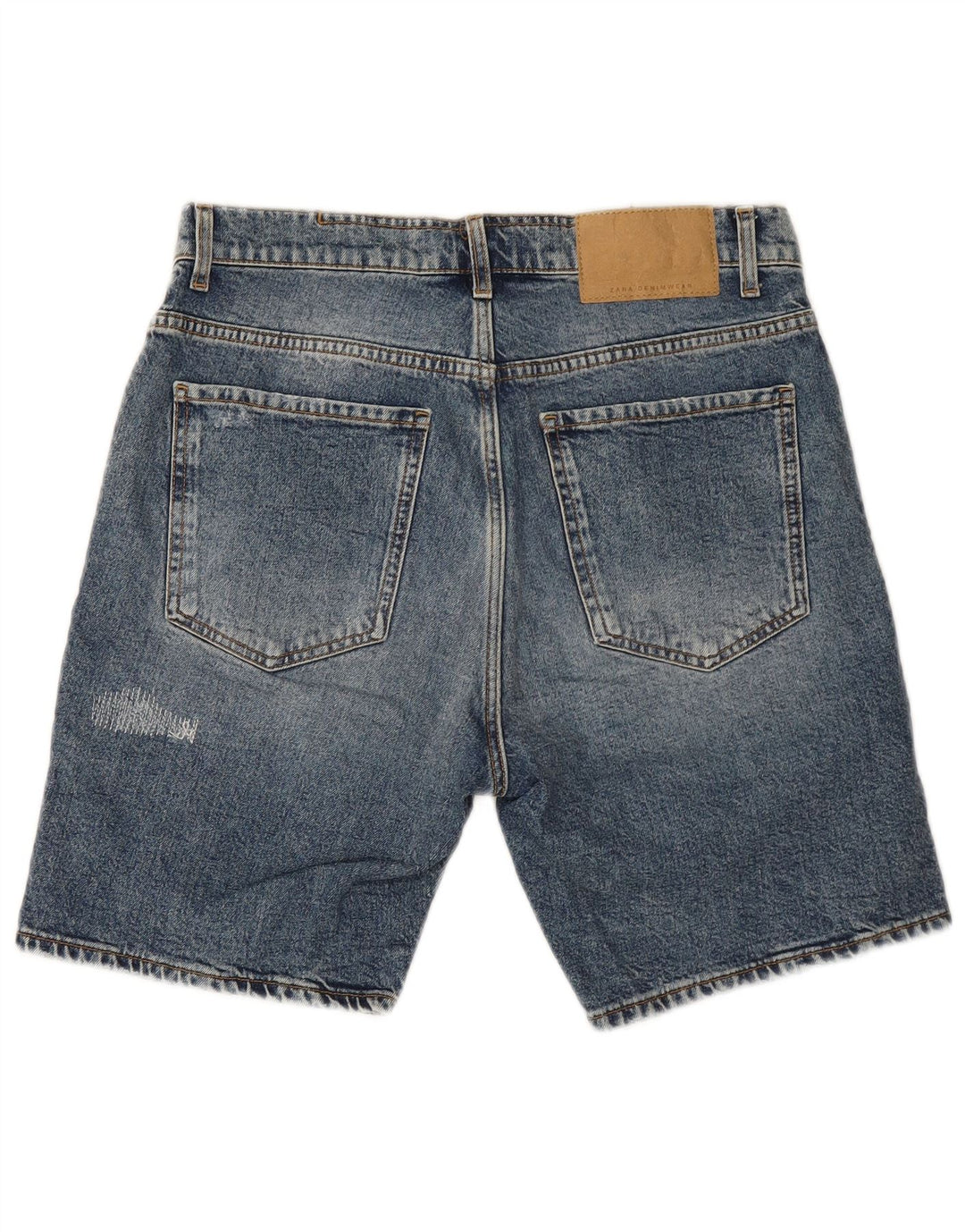 Zara Herre Distressed Denim Shorts EU 40 Medium W31 Blå