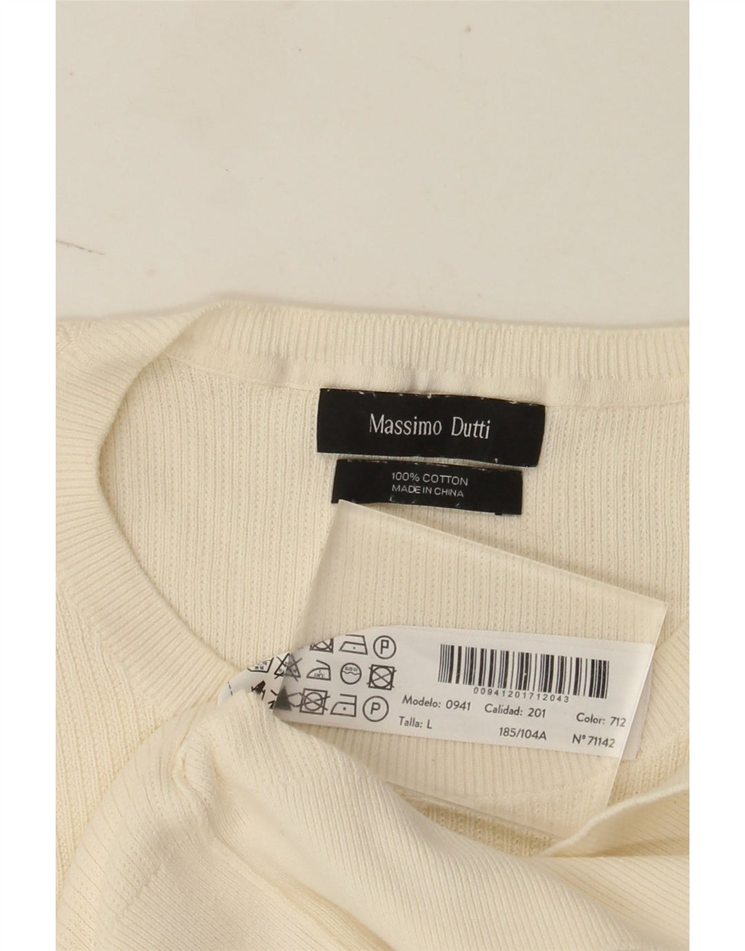Massimo Dutti Herre Kortærmet T-Shirt Top Stor Hvid Bomuld