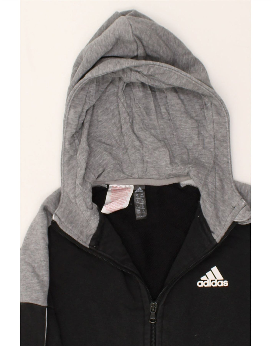 ADIDAS Boys Zip Hoodie Sweater 7-8 Years Black Colourblock Cotton | Vintage Adidas | Thrift | Second-Hand Adidas | Used Clothing | Messina Hembry 
