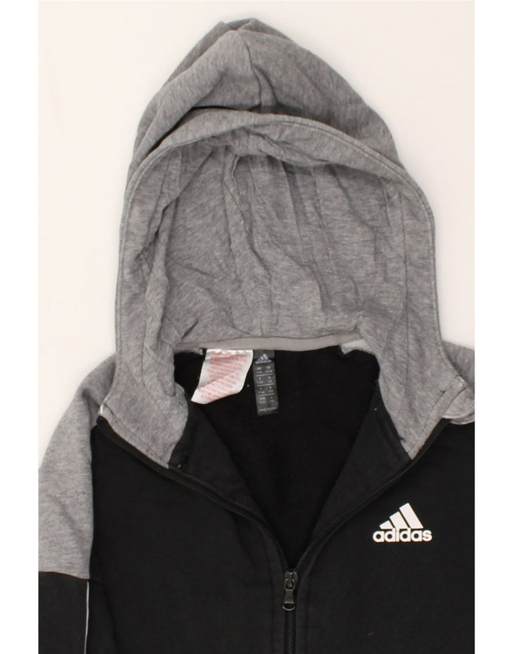 ADIDAS Boys Zip Hoodie Sweater 7-8 Years Black Colourblock Cotton | Vintage Adidas | Thrift | Second-Hand Adidas | Used Clothing | Messina Hembry 