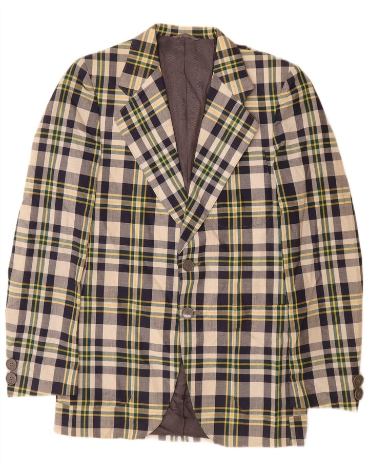 Vintage herre 2-knaps blazerjakke lille marineblå ternet