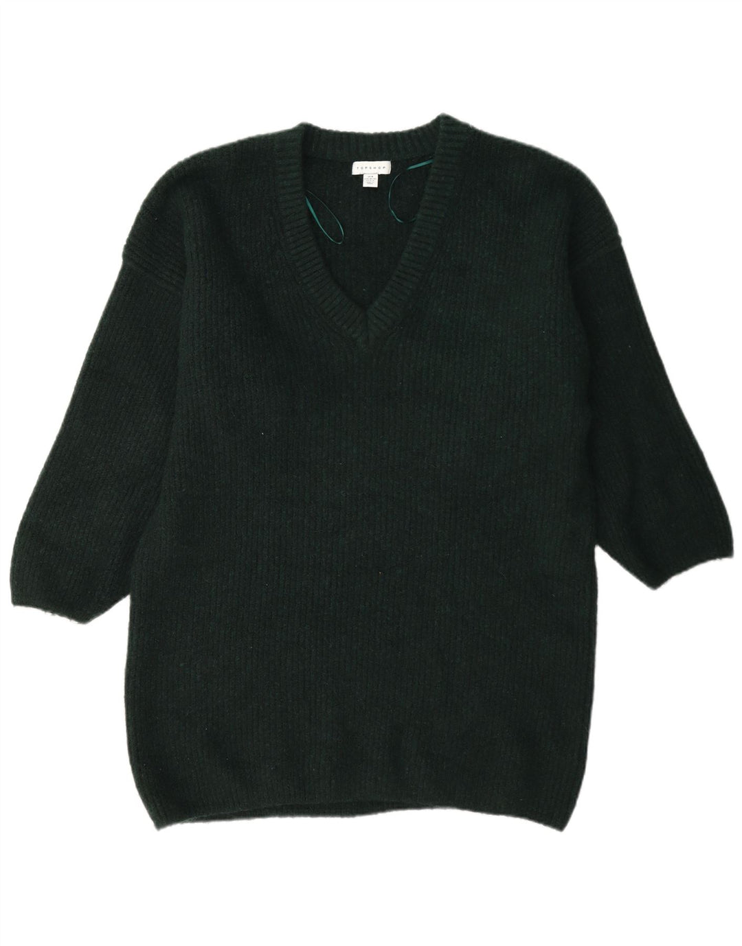 Topshop Dame Longline V-hals sweater UK 14 Medium Green Polyester
