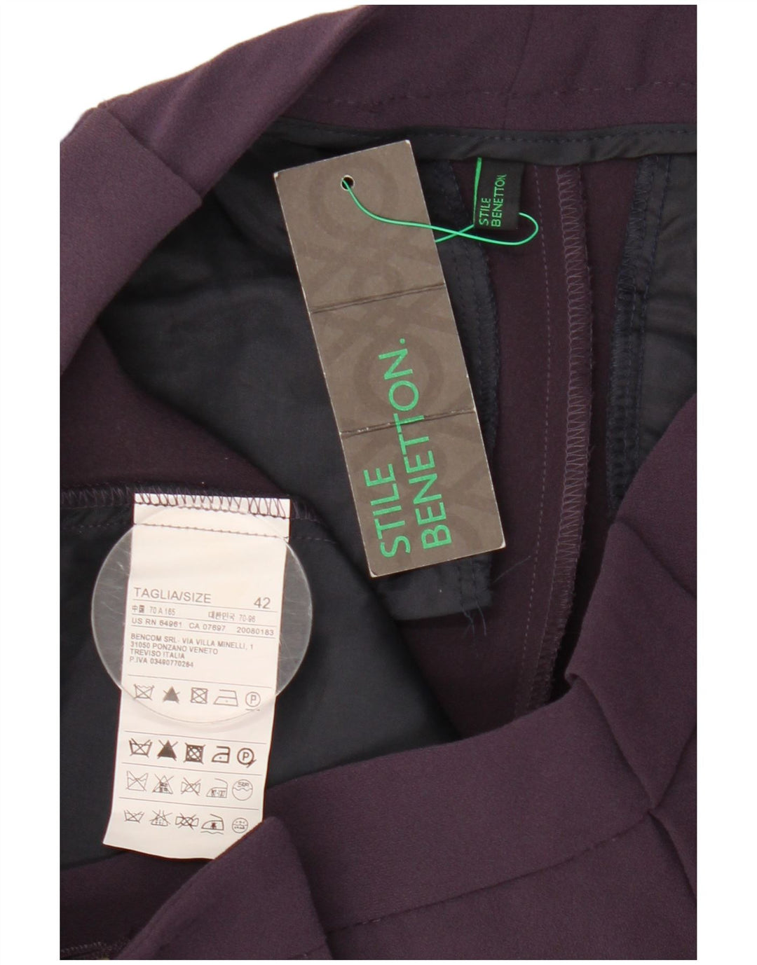 Benetton Dame Slim Chino Bukser IT 42 Medium W30 L28 Lilla Polyester