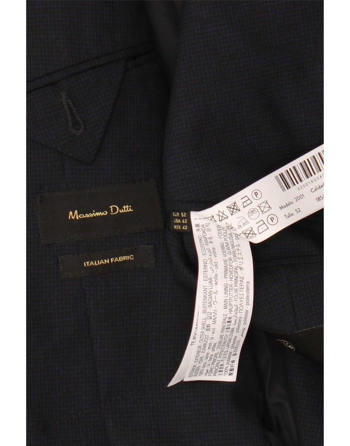 Massimo Dutti Herre 2-knaps blazerjakke EU 52 Large Navy Blue Wool