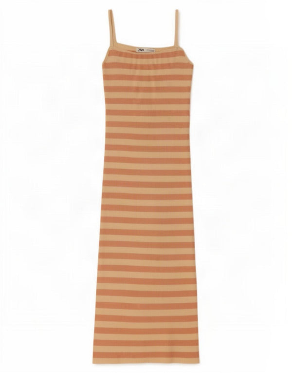 Zara Dame Slip Dress UK 10 Small Pink Stribet Nylon