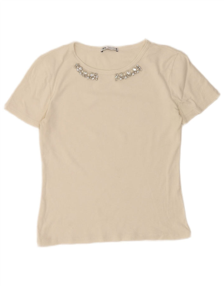 Zara T-Shirt Top UK 12 Medium Hvid